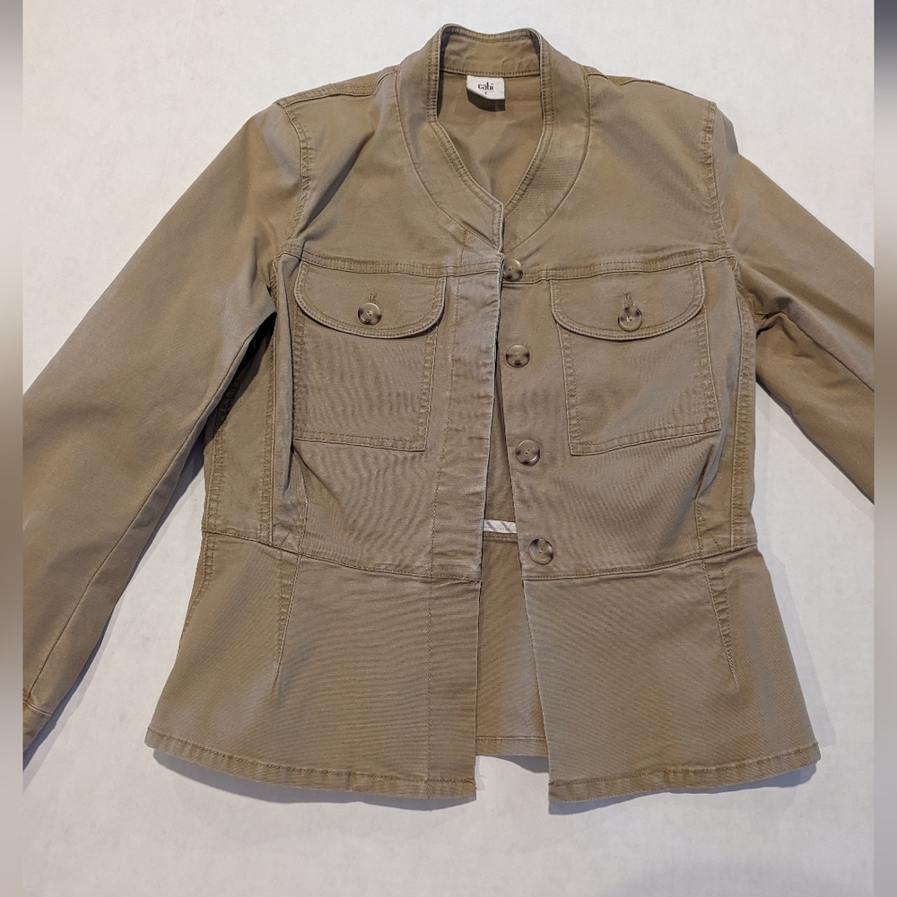 Cabi Women's Cotton Military Jacket Khaki Tan Button Front Size Small EUC
